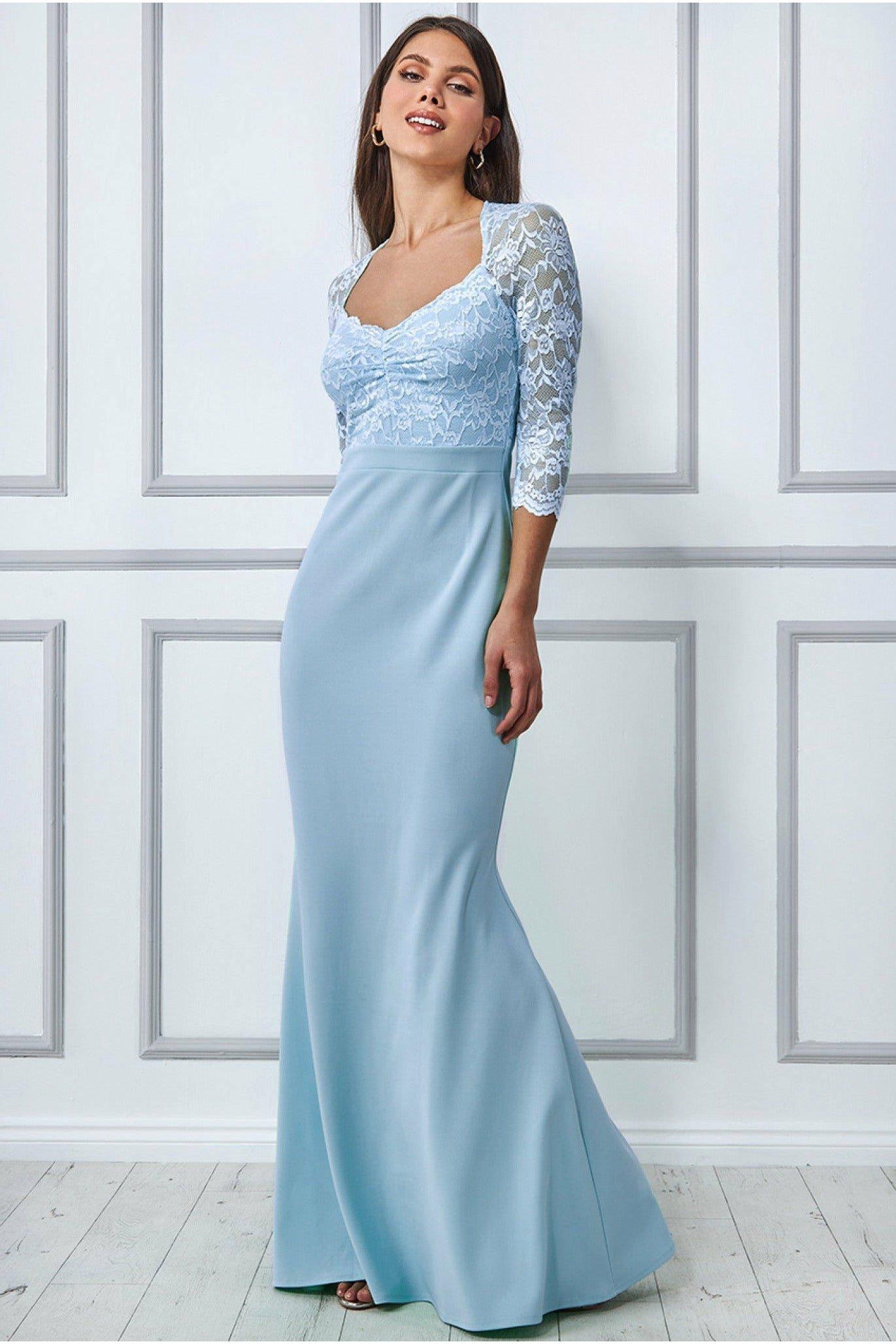 Lace Bodice Maxi Dress With Sleeves