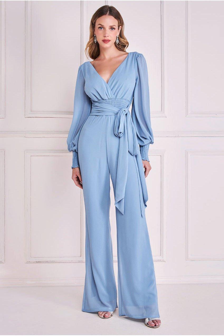 Chiffon Jumpsuit With Flutter Sleeves