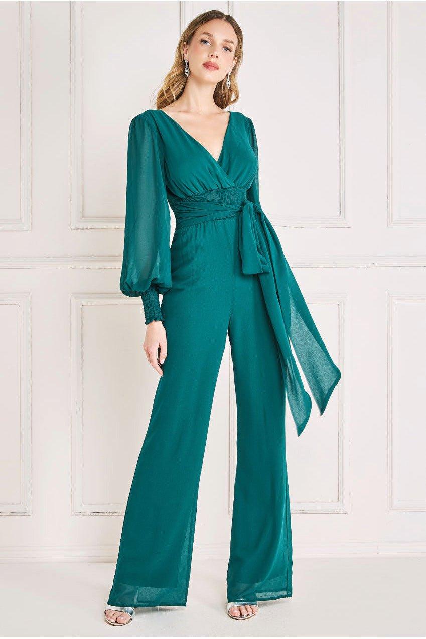 Chiffon Jumpsuit With Flutter Sleeves