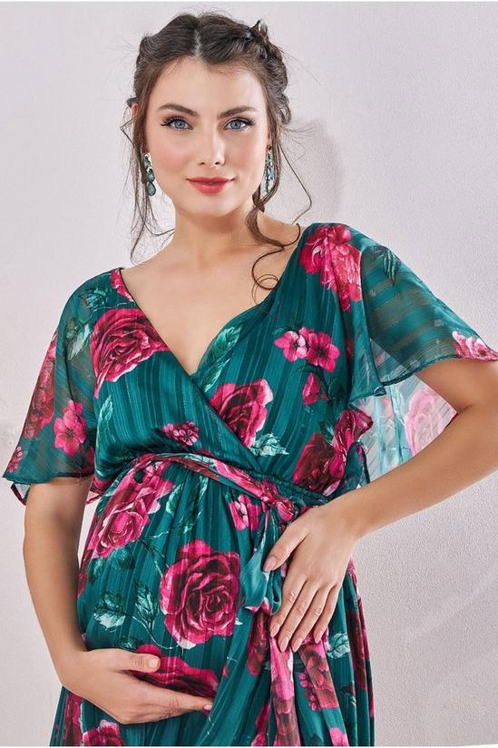 Goddiva Maternity Flutter Sleeve Floral Wrap Maxi  Emerald 3