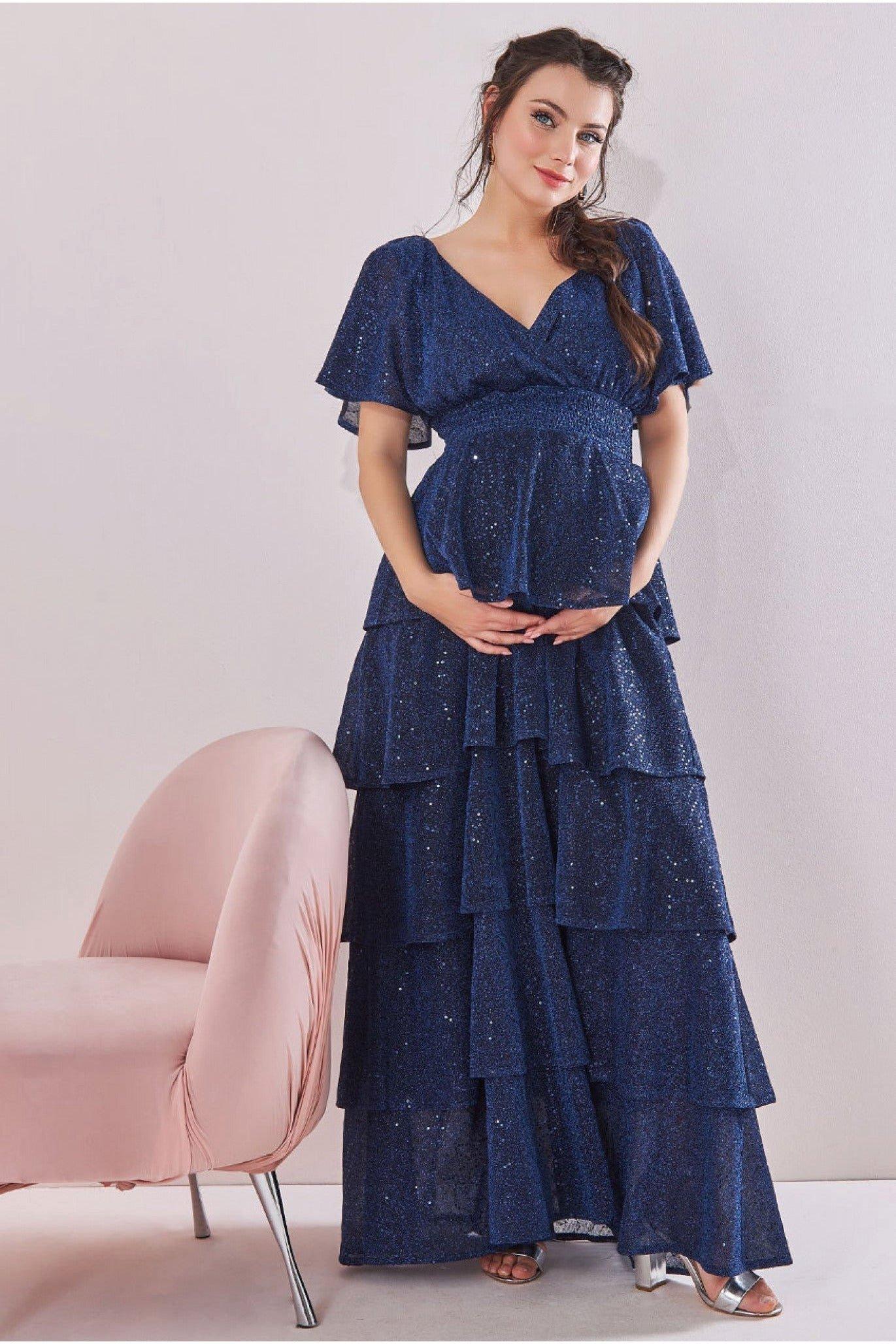 Maternity Sequin Lurex Tiered Maxi