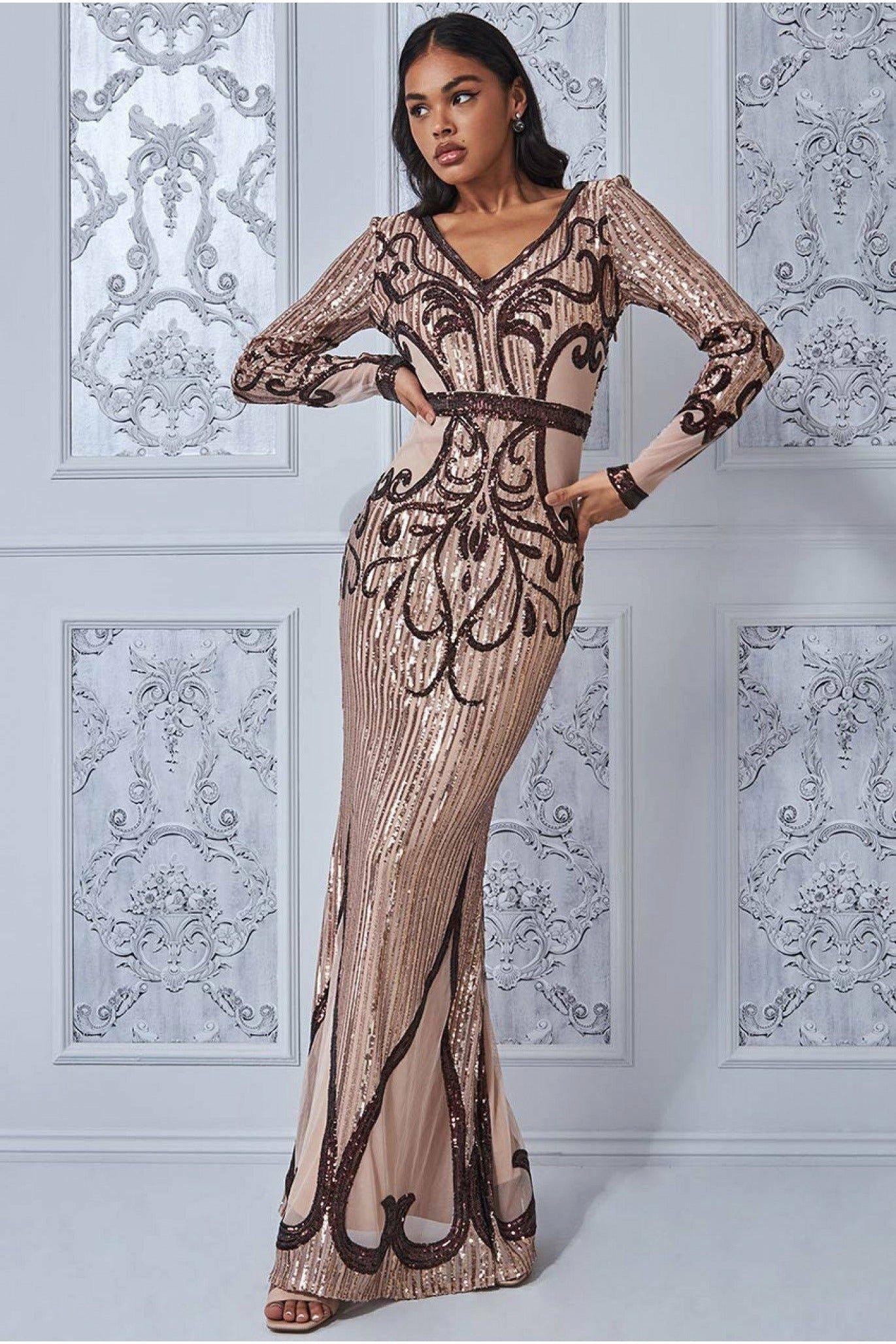 Sequin & Mesh Embroidered Maxi