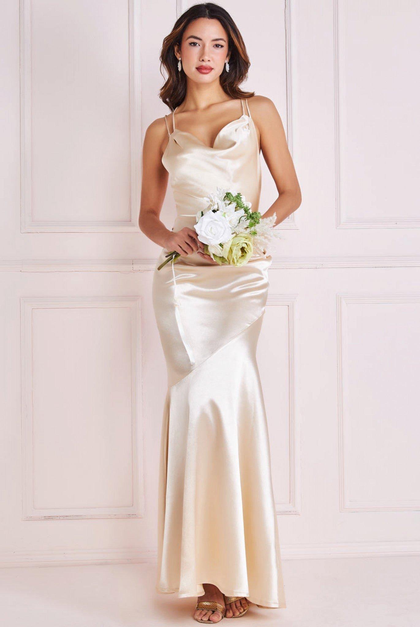 Satin Cowl Neck With Strappy Back Maxi