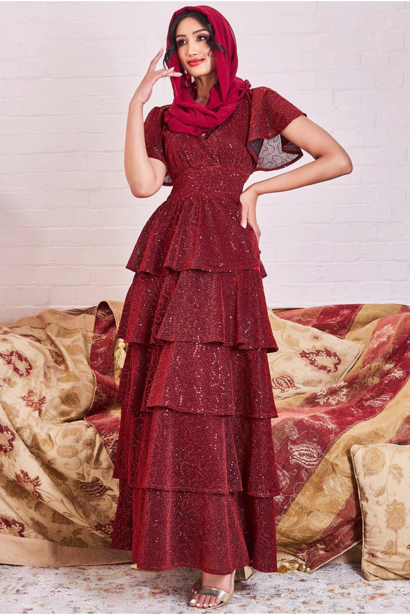 Modesty Sequin Lurex Tiered Maxi Dress