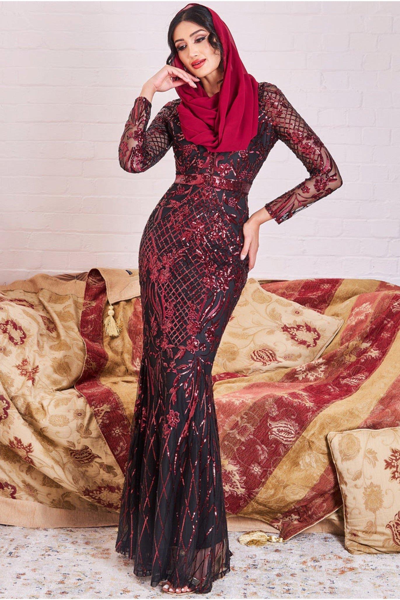 Modesty Sequin Evening Maxi Dress
