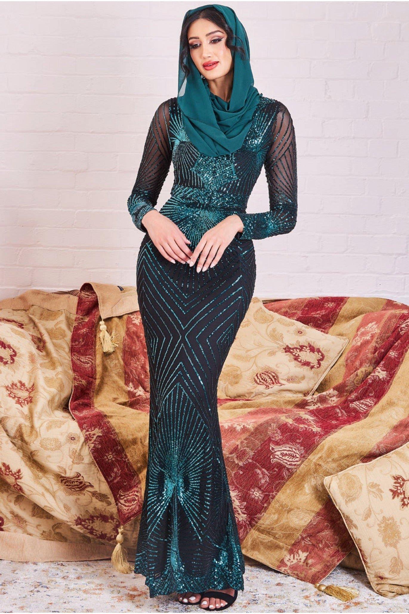 Modesty Starburst Sequin Maxi Dress