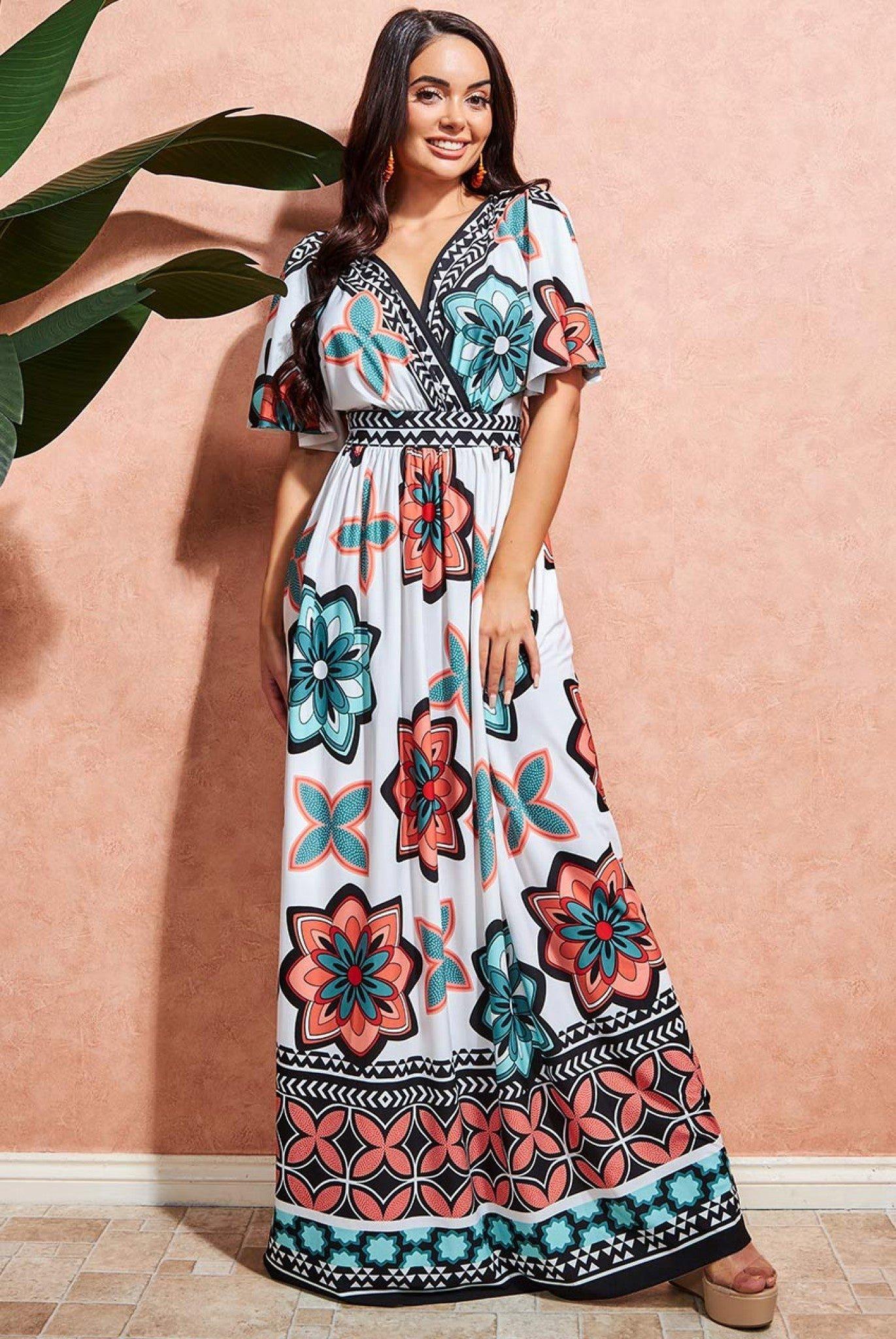Printed Flutter Sleeve Maxi Dress