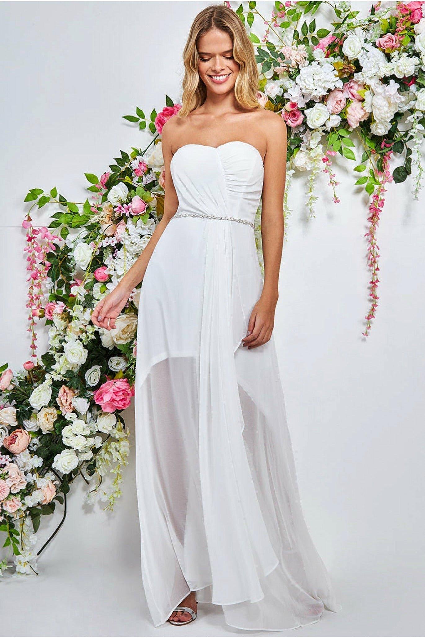 Bardot Chiffon Wedding Dress With Belt