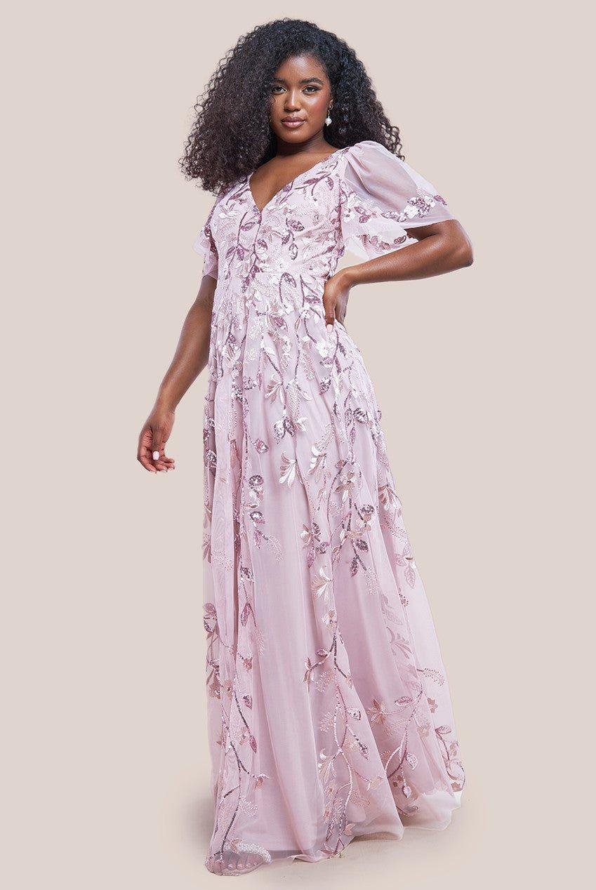 Flared Sleeve Embroidered Maxi Dress