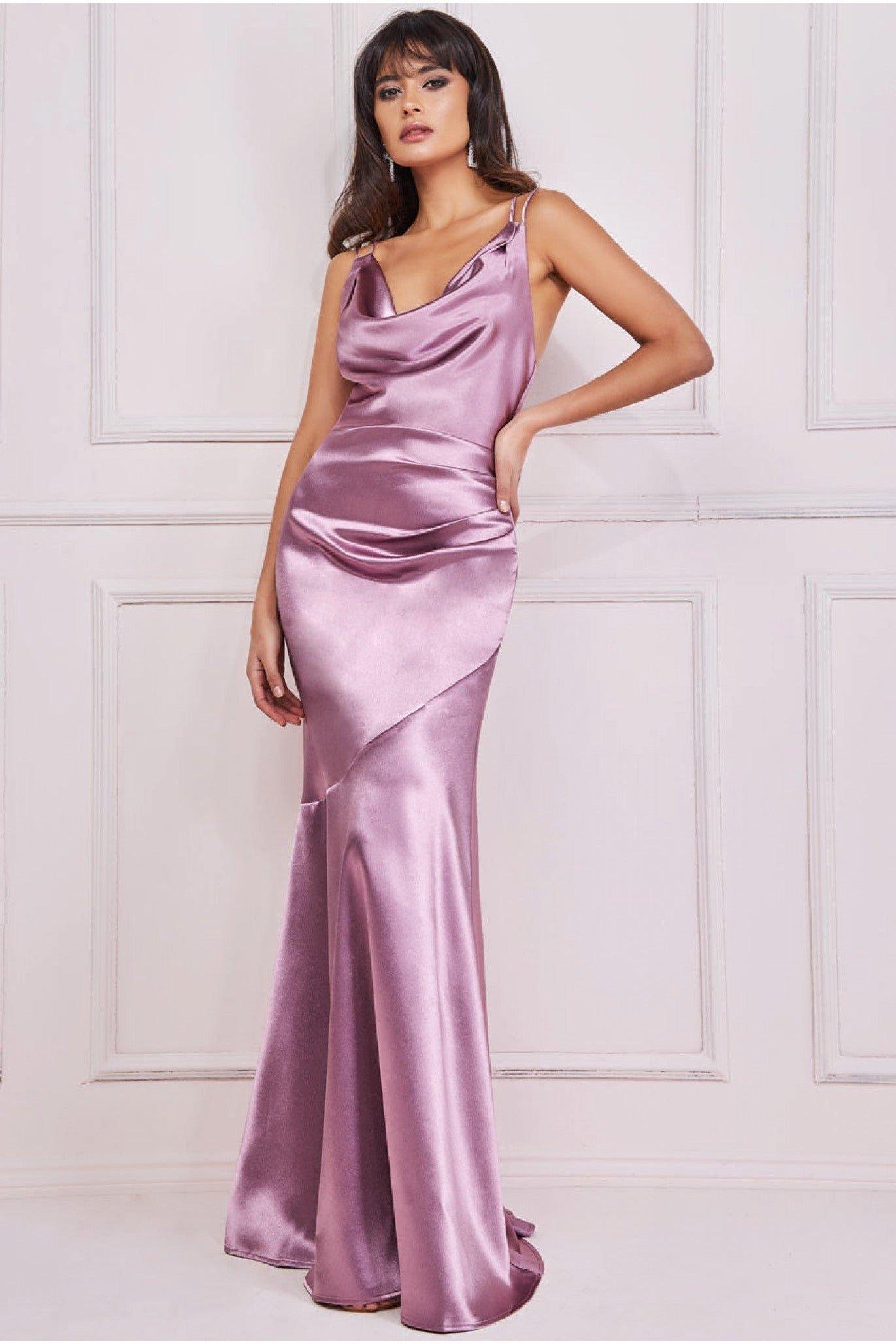 Cowl Neck With Strappy Back Satin Maxi