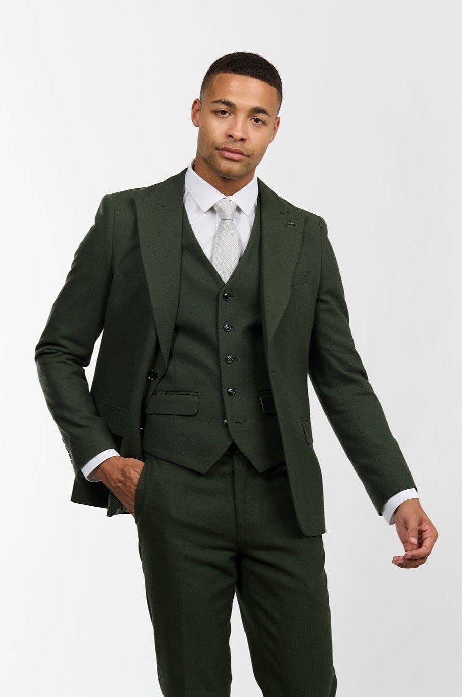 Ralph Wool Tweed Three Piece Slim Fit Suit in Mint Green