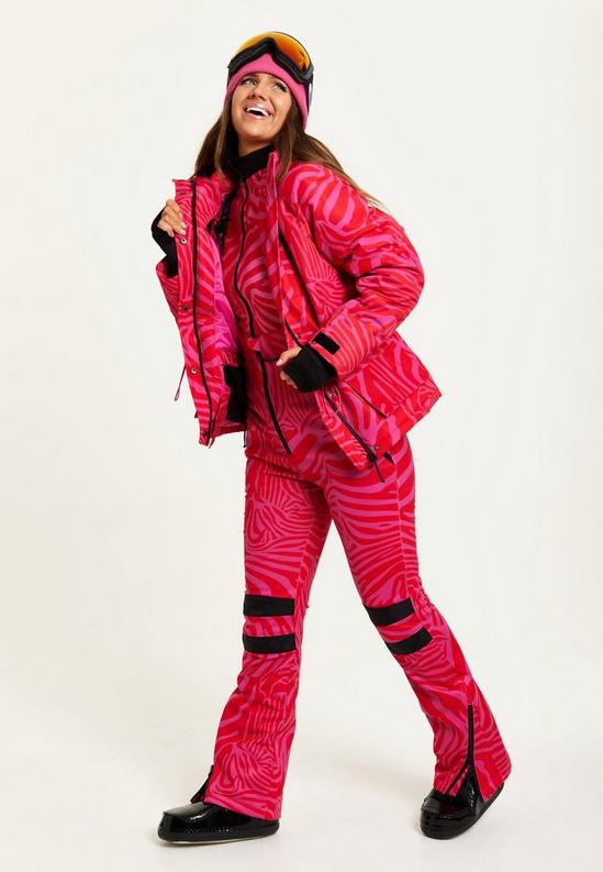 Liquorish Ski Waterproof Jacket In Pink Zebra Print 1