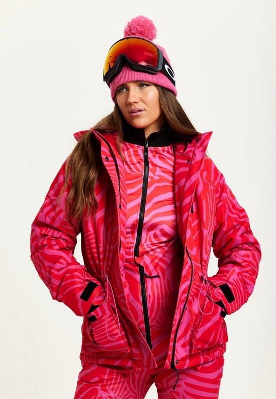 Liquorish Ski Waterproof Jacket In Pink Zebra Print 2
