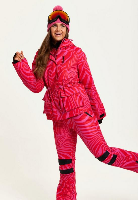 Liquorish Ski Waterproof Jacket In Pink Zebra Print 3