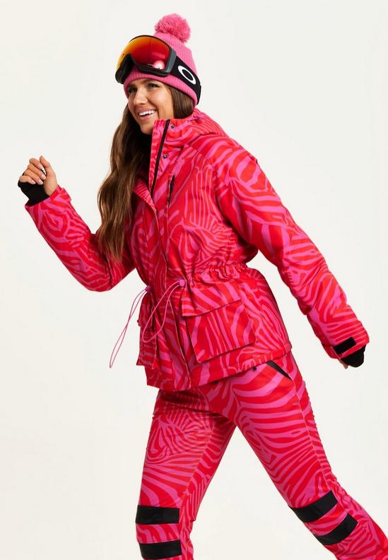 Liquorish Ski Waterproof Jacket In Pink Zebra Print 4
