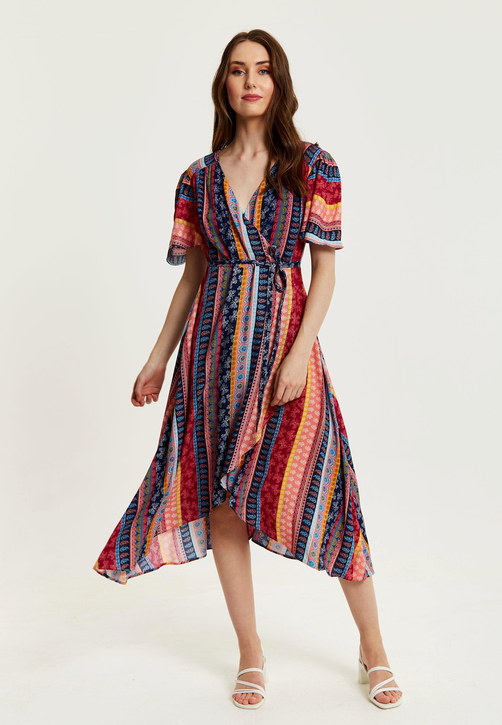 Multicolour Paisley Print Midi Wrap Dress
