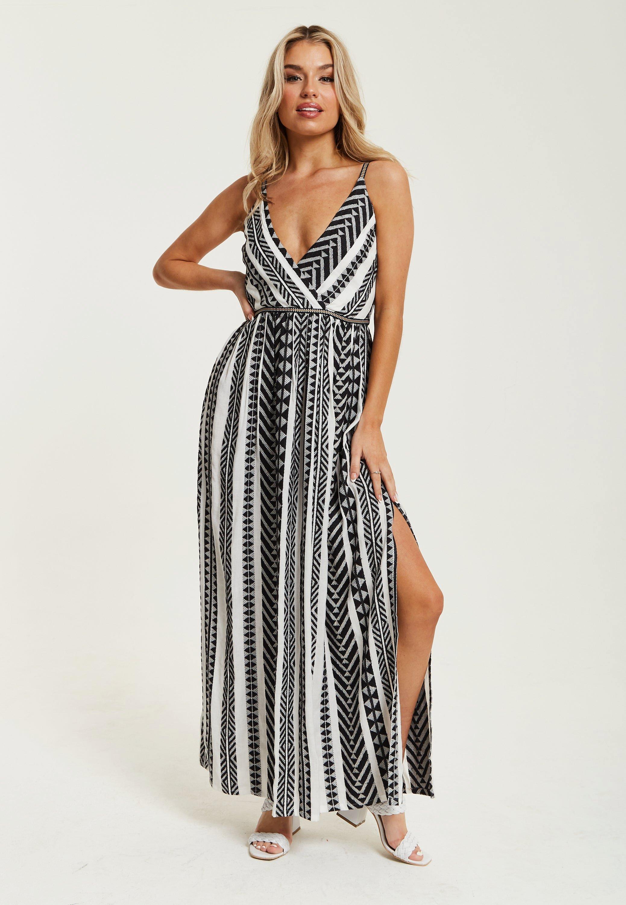 Aztec Jacquard Maxi Dress In White And Black