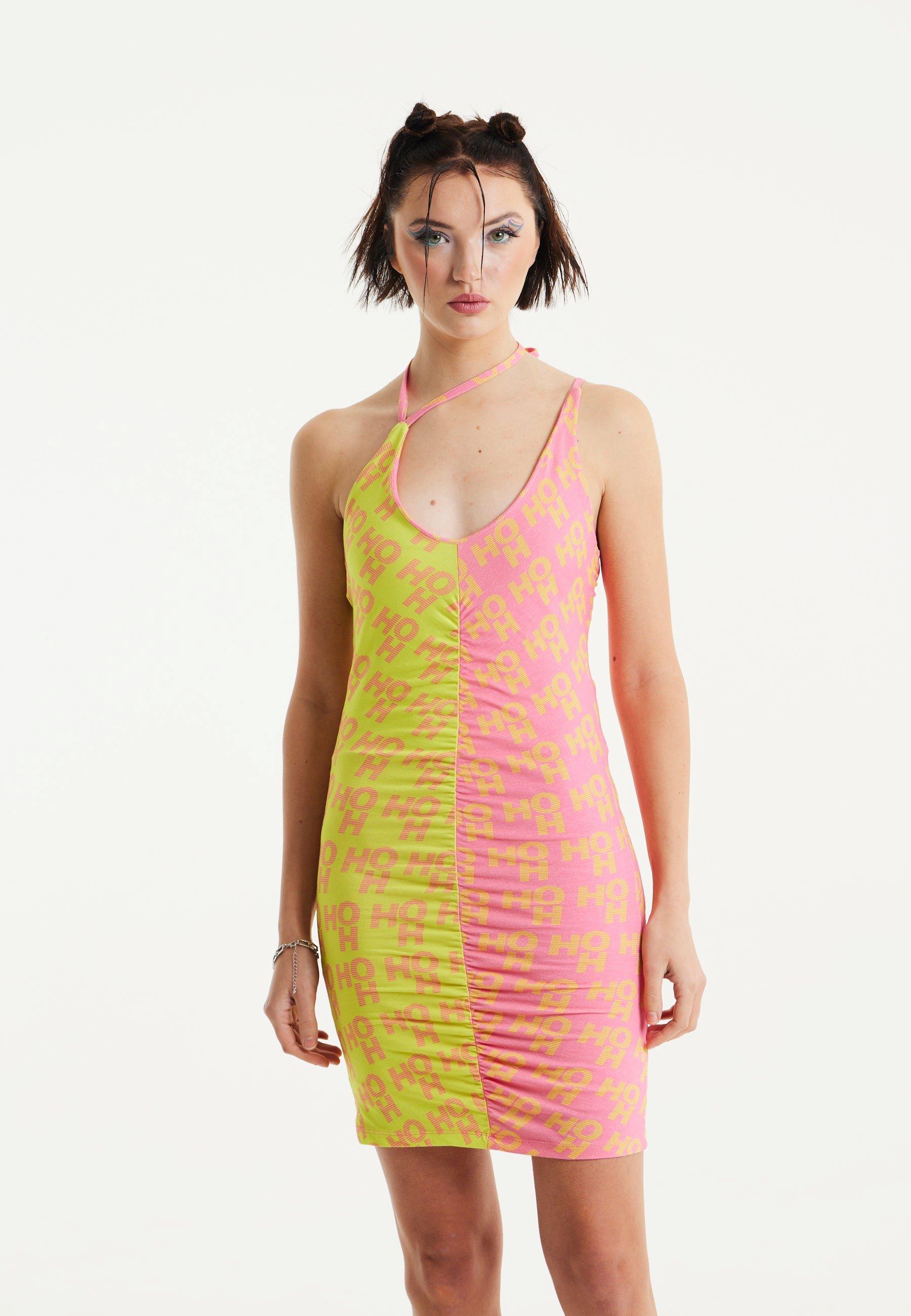 Printed Jersey Mini Dress In Contrast Colours