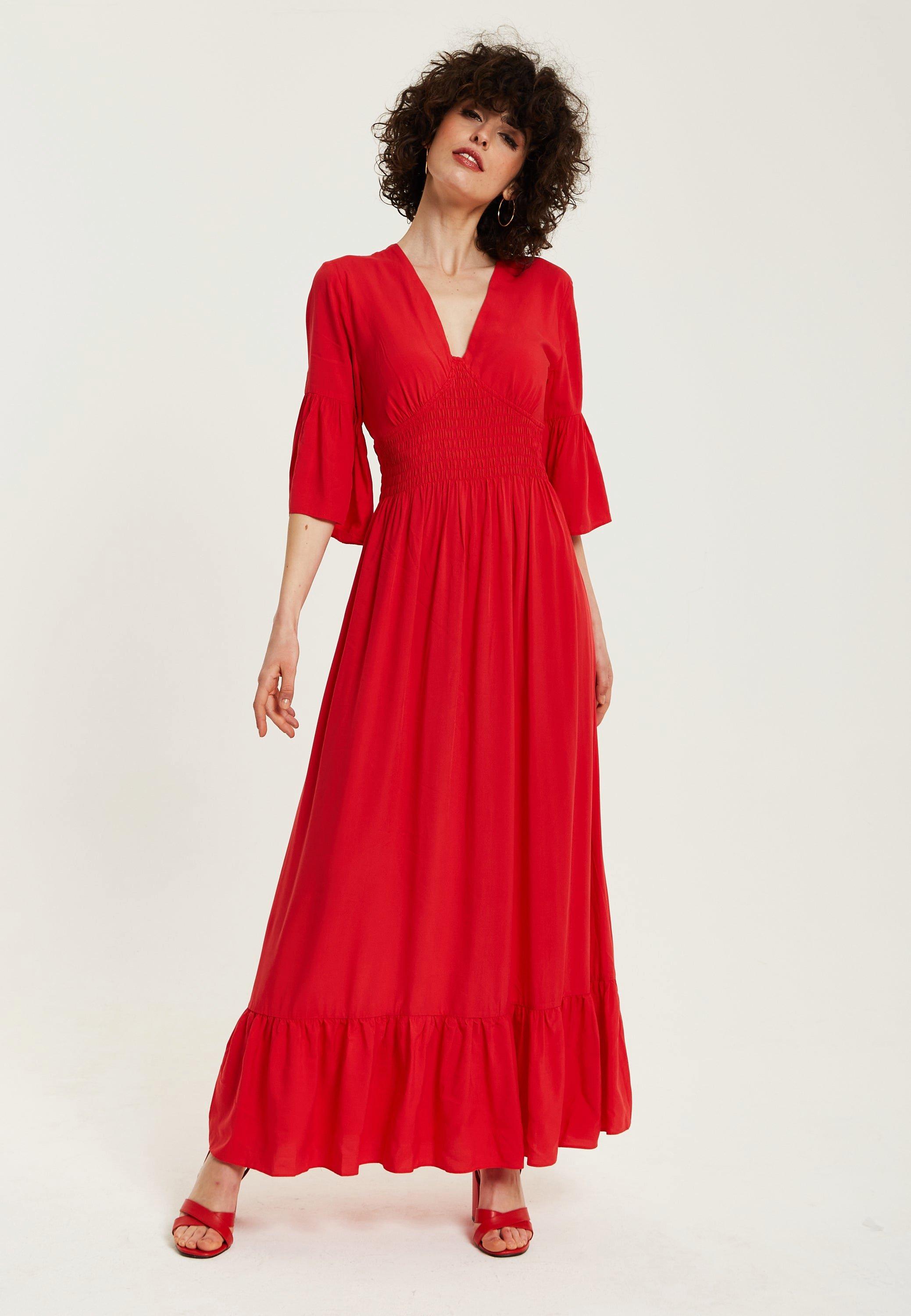 Red Maxi Dress With Frill Sleeves