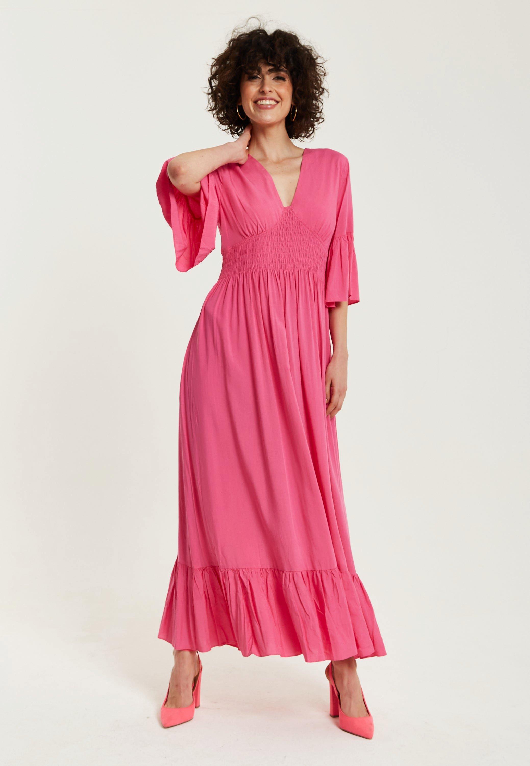 Pink Maxi Dress With Frill Sleeves