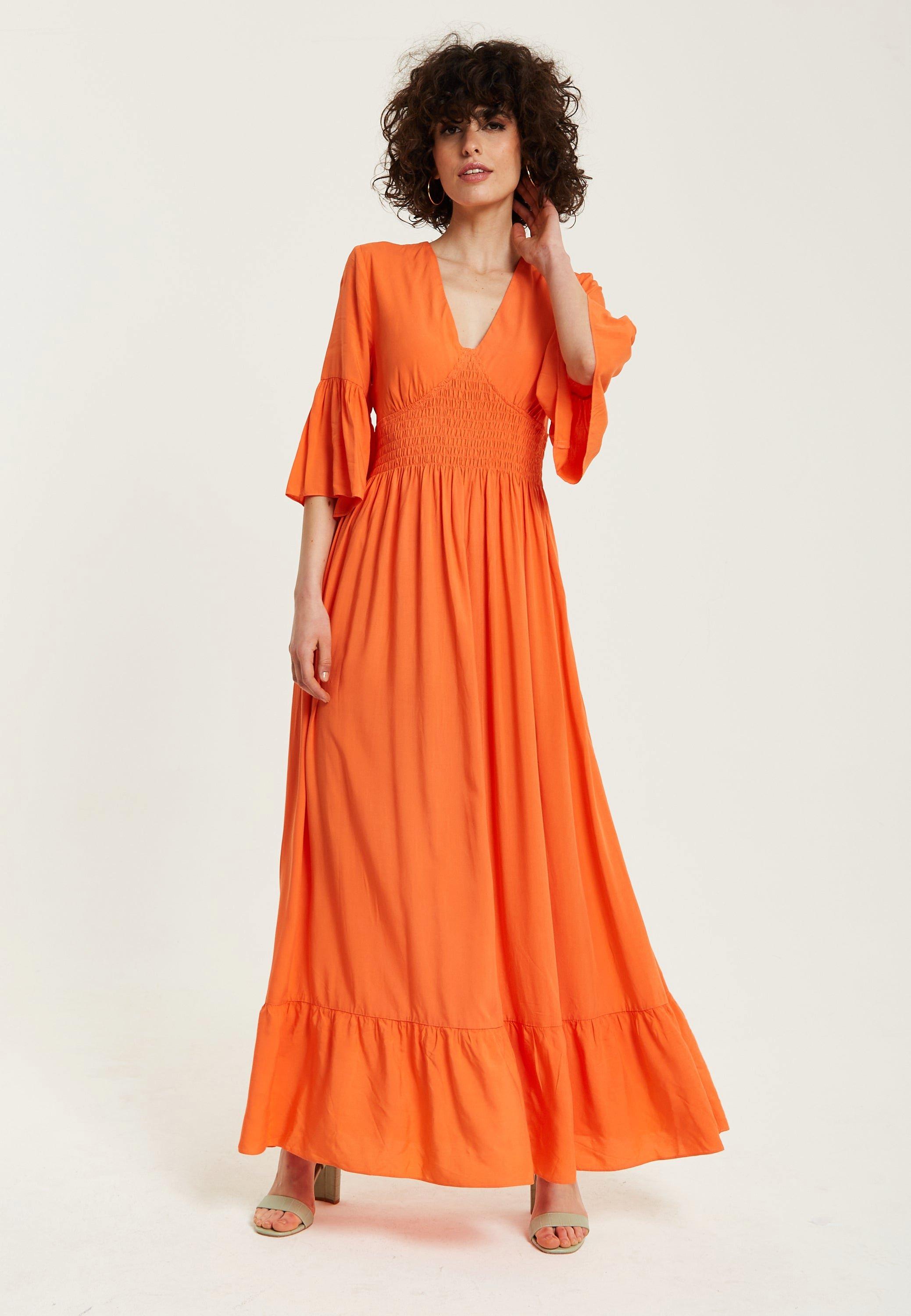 Orange Maxi Dress With Frill Sleeves