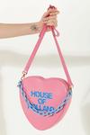 House of Holland Heart Shape Cross Body Bag In Pink With A Chain Detail And Printed Logo thumbnail 2