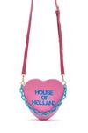 House of Holland Heart Shape Cross Body Bag In Pink With A Chain Detail And Printed Logo thumbnail 5
