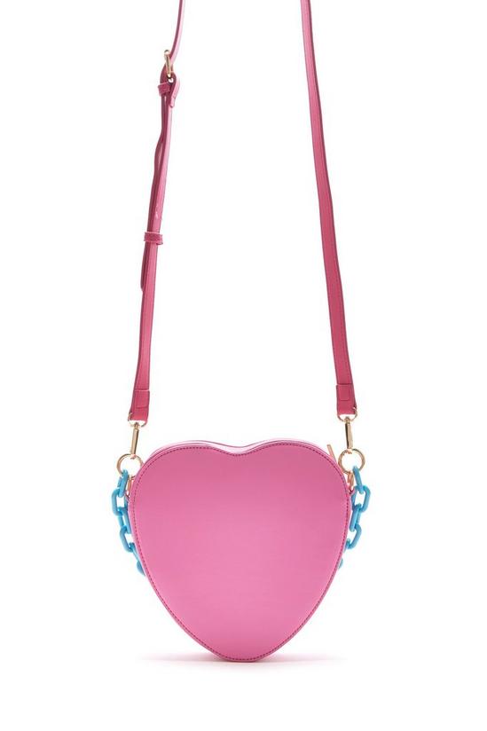 House of Holland Heart Shape Cross Body Bag In Pink With A Chain Detail And Printed Logo 6