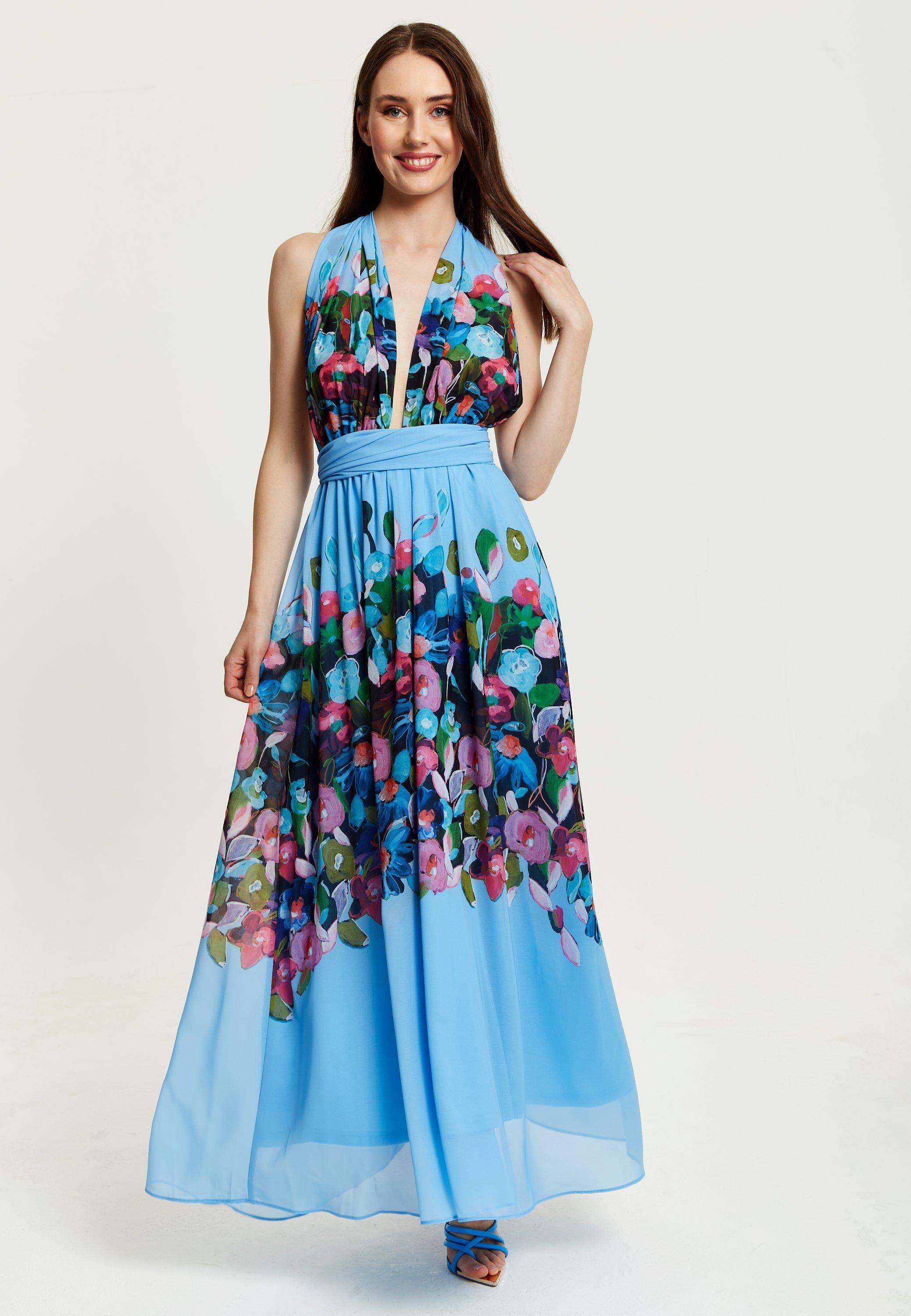 Floral Print Deep V Neck Multiway Maxi Dress