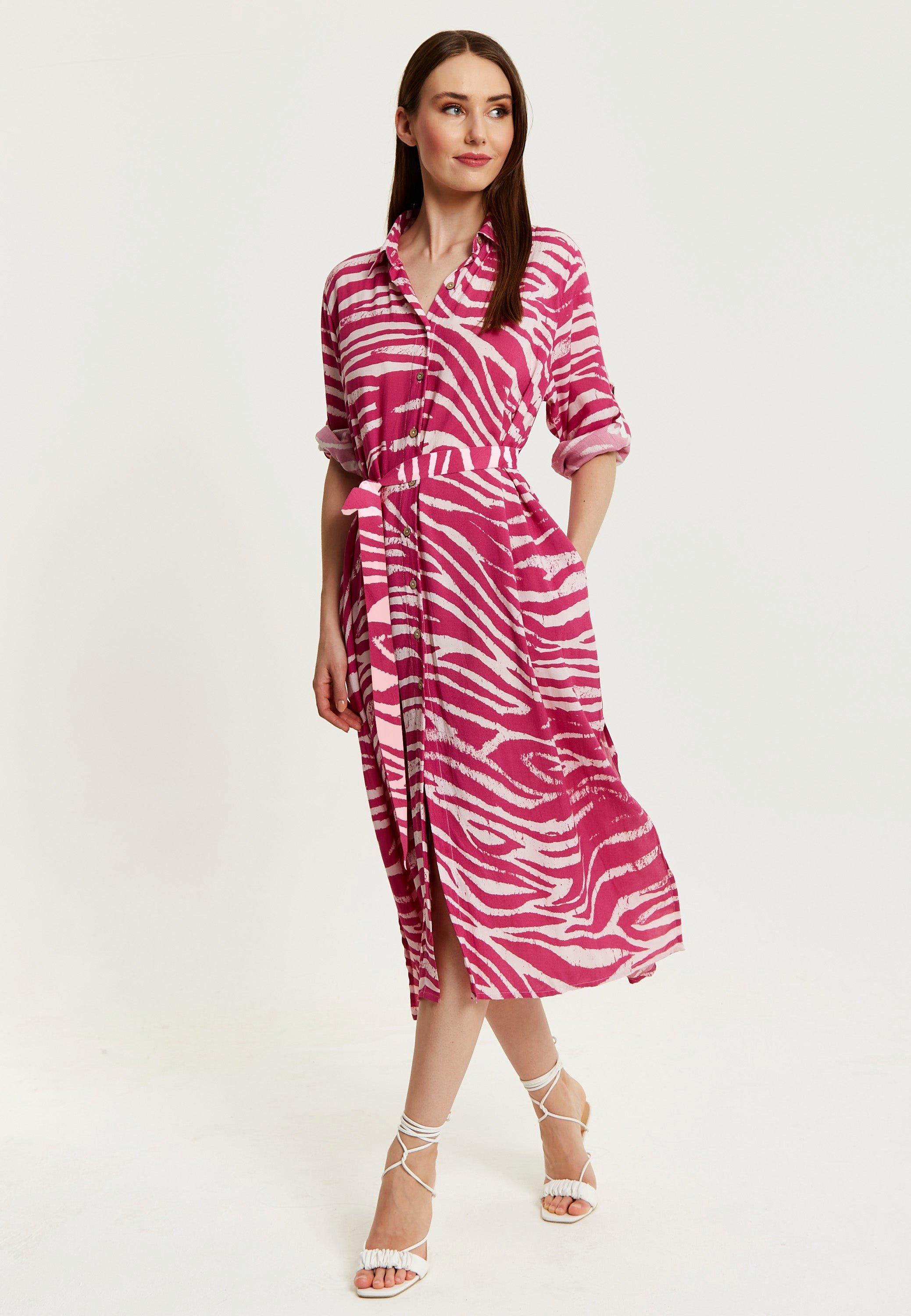 Fuchsia Zebra Print Midi Shirt Dress