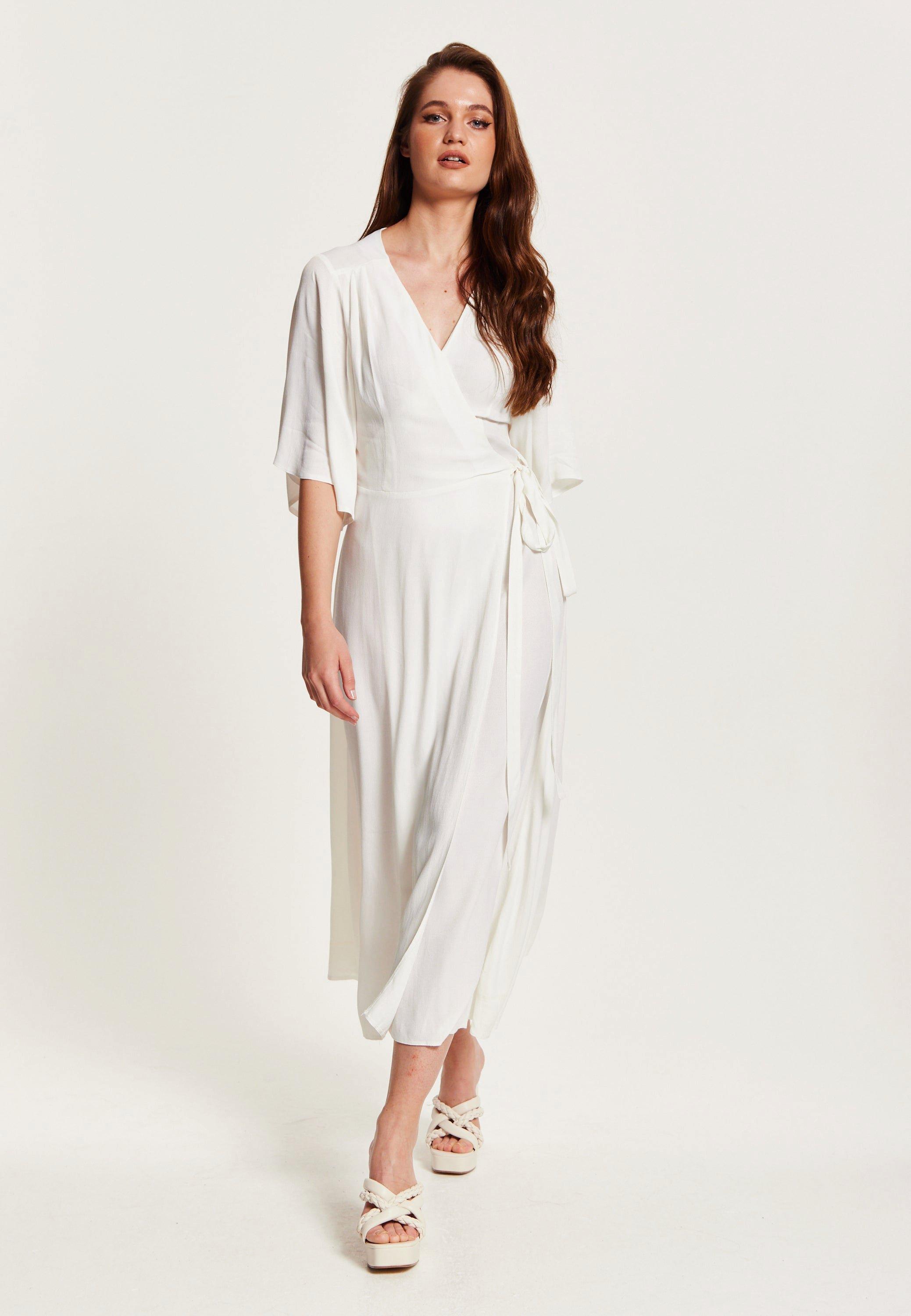 Midi Wrap Dress In White