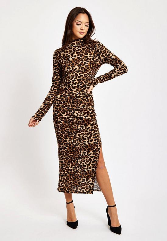 Liquorish Brushed Knit Leopard Print Midi Dress With Front Slit 2