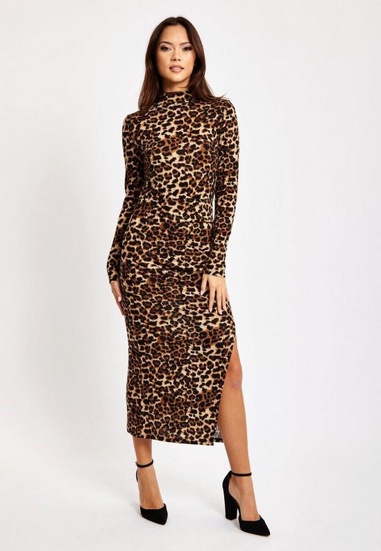 Liquorish Brushed Knit Leopard Print Midi Dress With Front Slit 3
