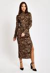 Liquorish Brushed Knit Leopard Print Midi Dress With Front Slit thumbnail 4