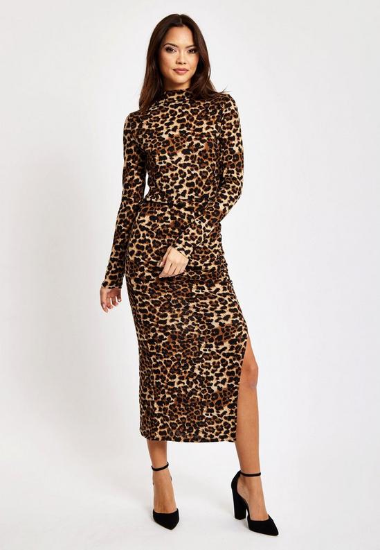 Liquorish Brushed Knit Leopard Print Midi Dress With Front Slit 4