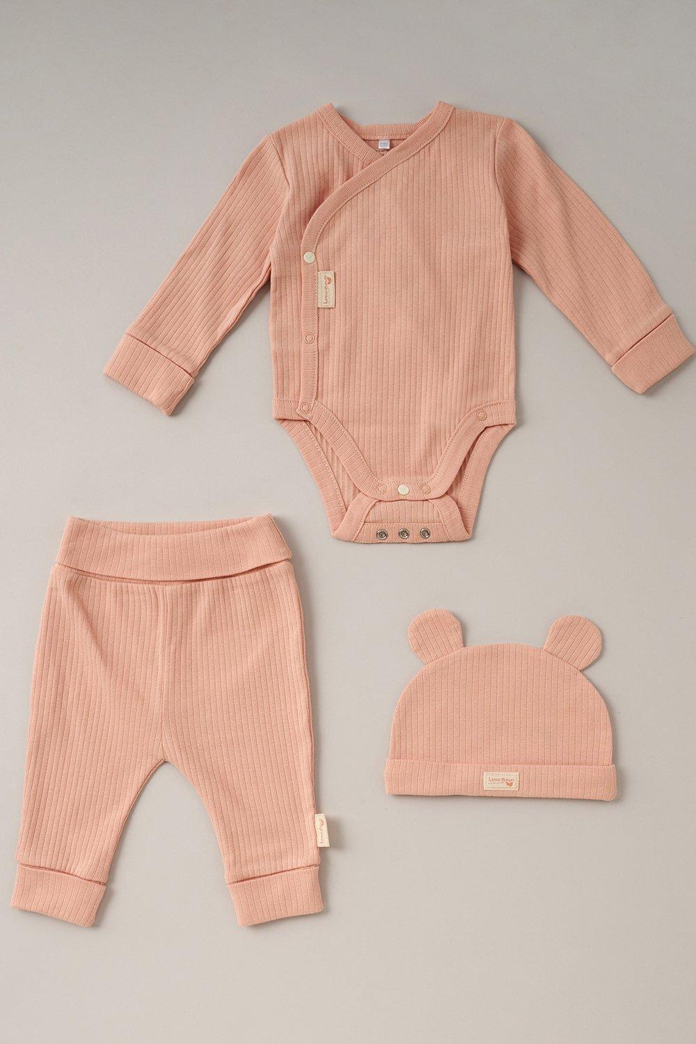 3-Piece Ribbed Bodysuit, Joggers and Bear Hat Set