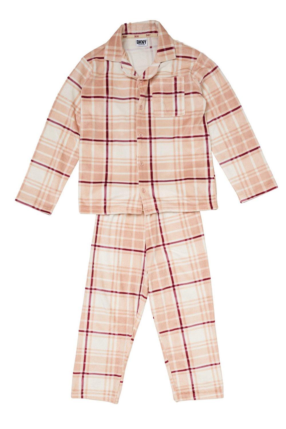 Girls Minky Pyjama Set Dusky Pink Plaid Shirt Bottoms Toddler Child Age 2-7 years