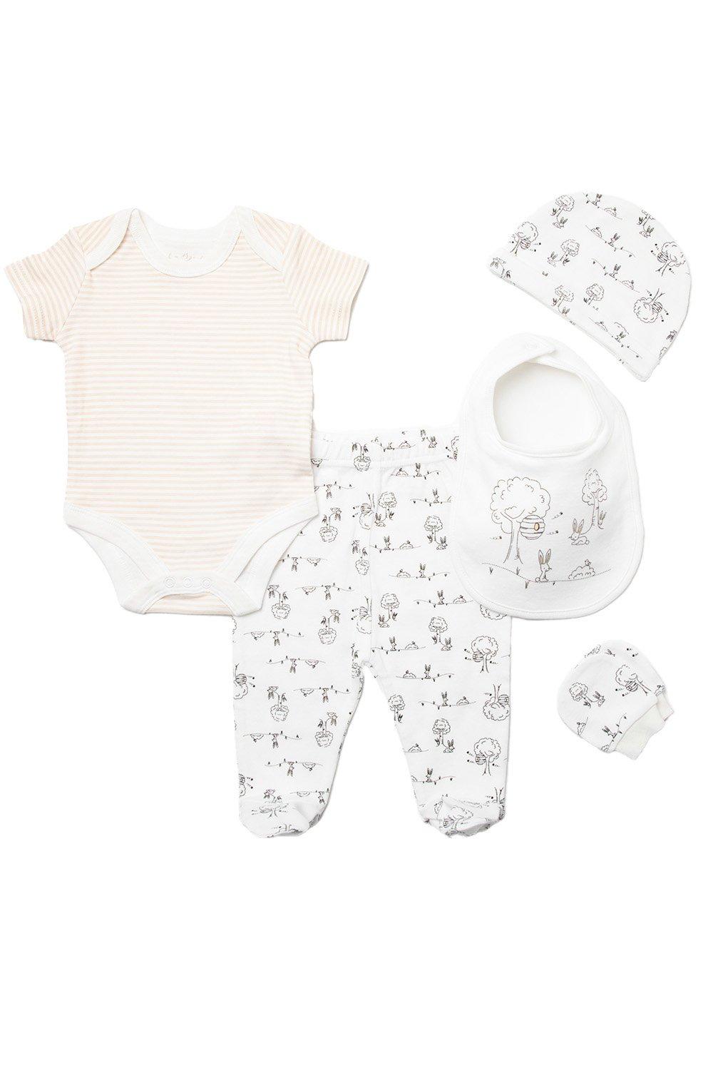 Bee and Bunny Print Cotton 6-Piece Baby Gift Set