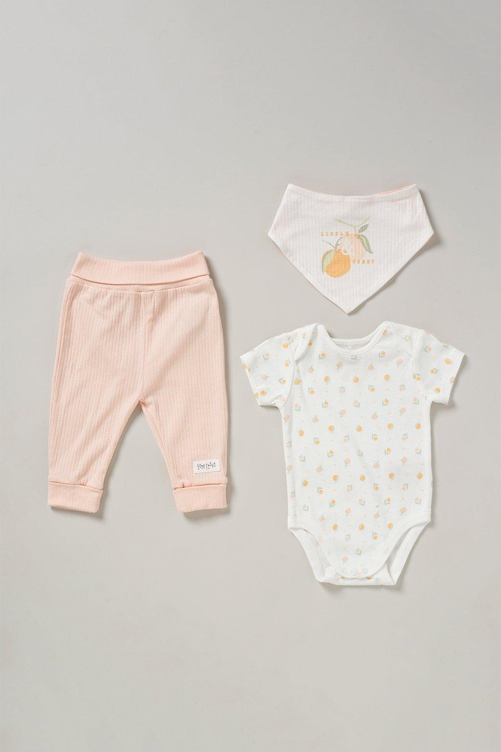 Floral Print 3-Piece Top, Joggers and Reversible Bib Outfit Set