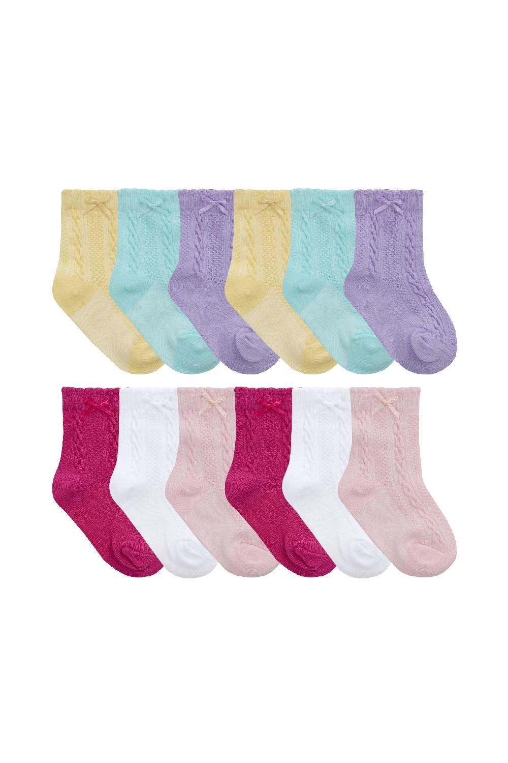 12 Pairs Babies Cute Bow Cable Knit Pattern Soft Cotton Socks