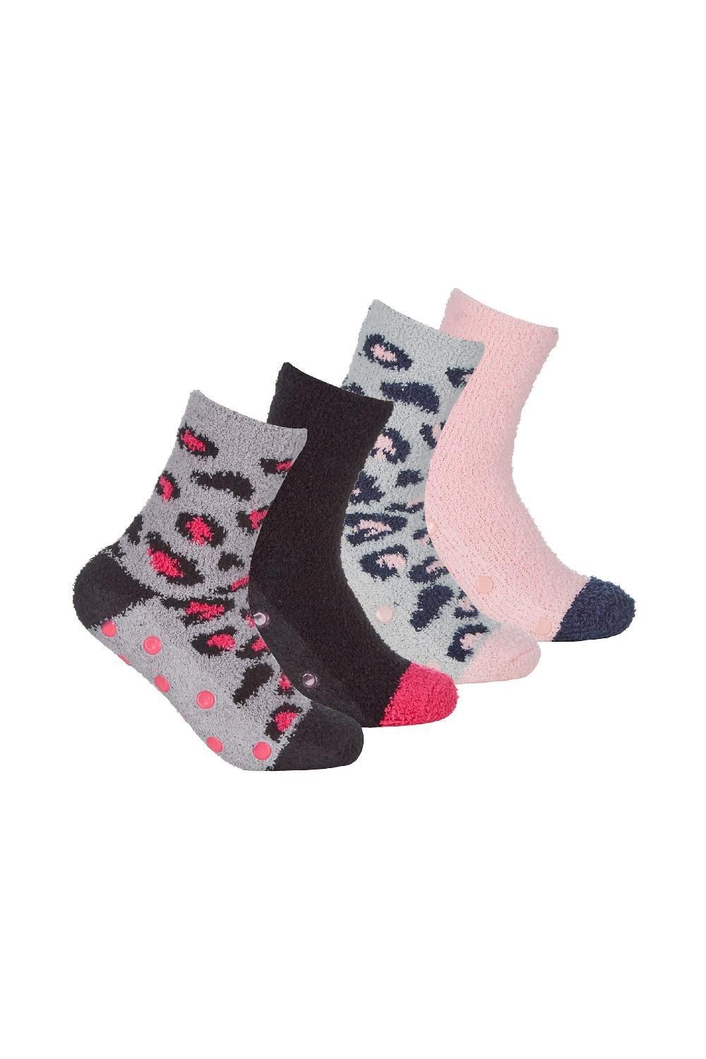 4 Pair Thermal Indoor Fuzzy Anti Slip Cosy Bed Socks with Grips