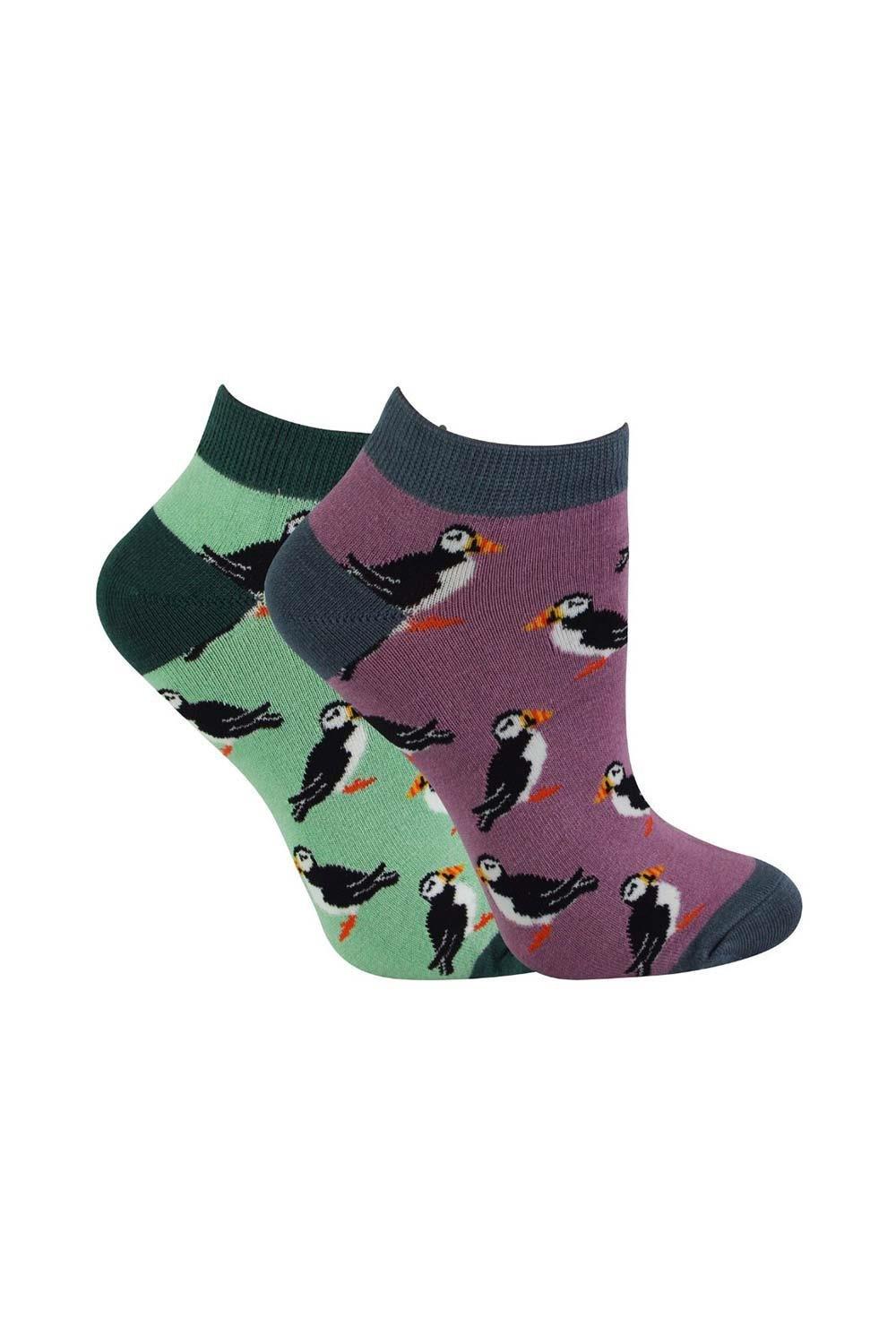 2 Pairs Cute Animal Pattern Soft Breathable Bamboo Trainer Socks