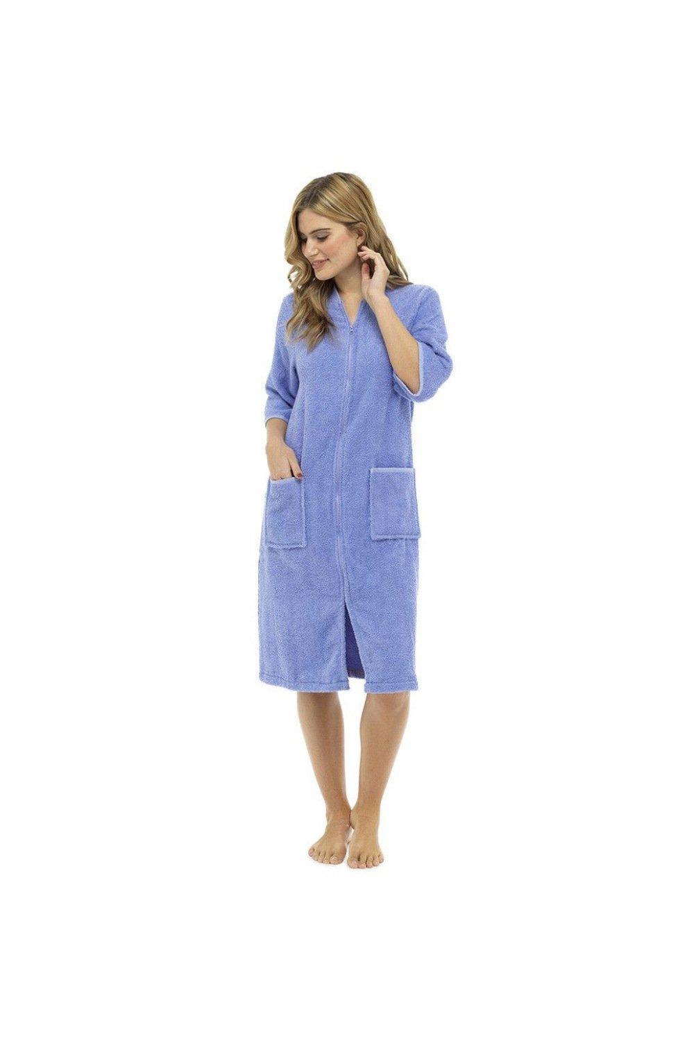 100% Pure Cotton Zip Up Dressing Gown with Pockets