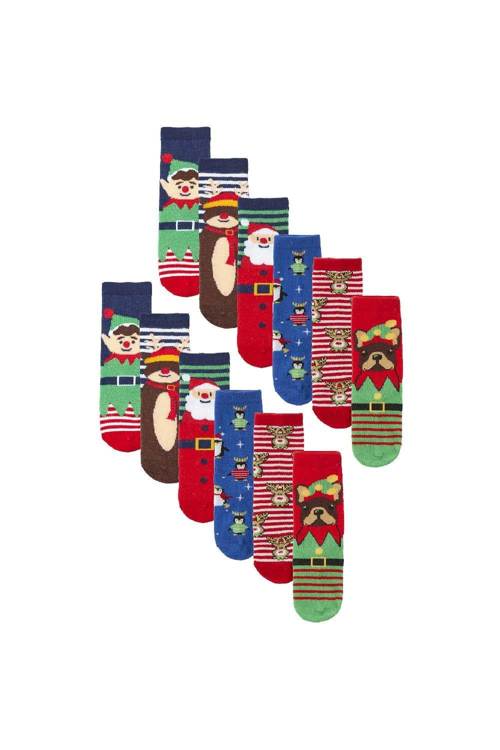 12 Pair Multipack Christmas Socks - Novelty Cotton Design