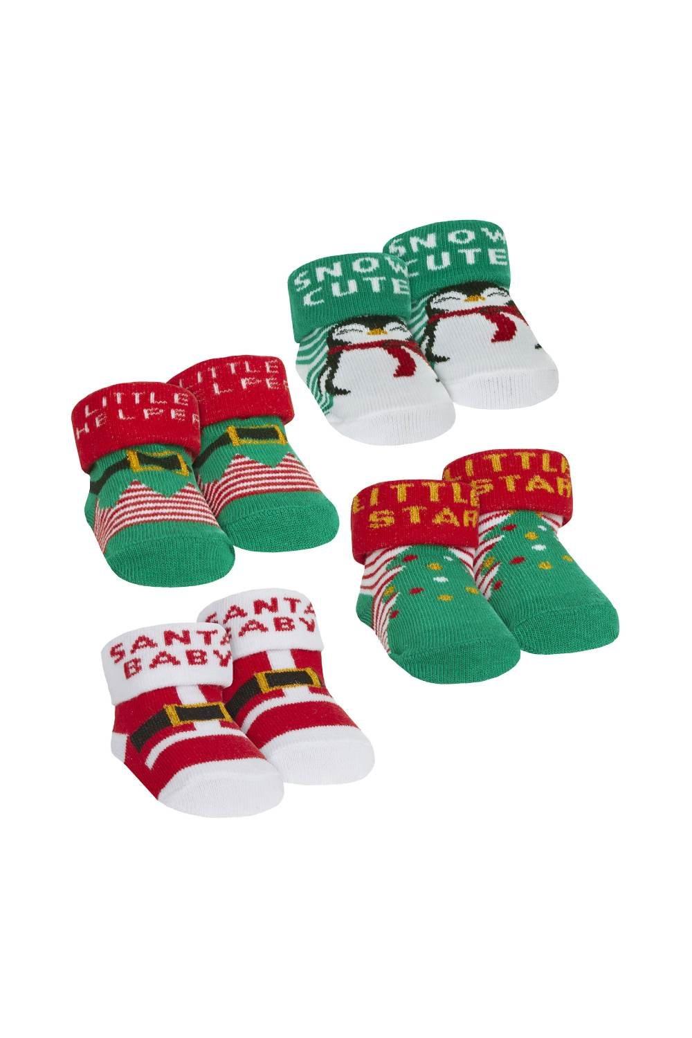 4 Pair Baby Multipack Christmas Novelty Fluffy Socks in Organza Bag