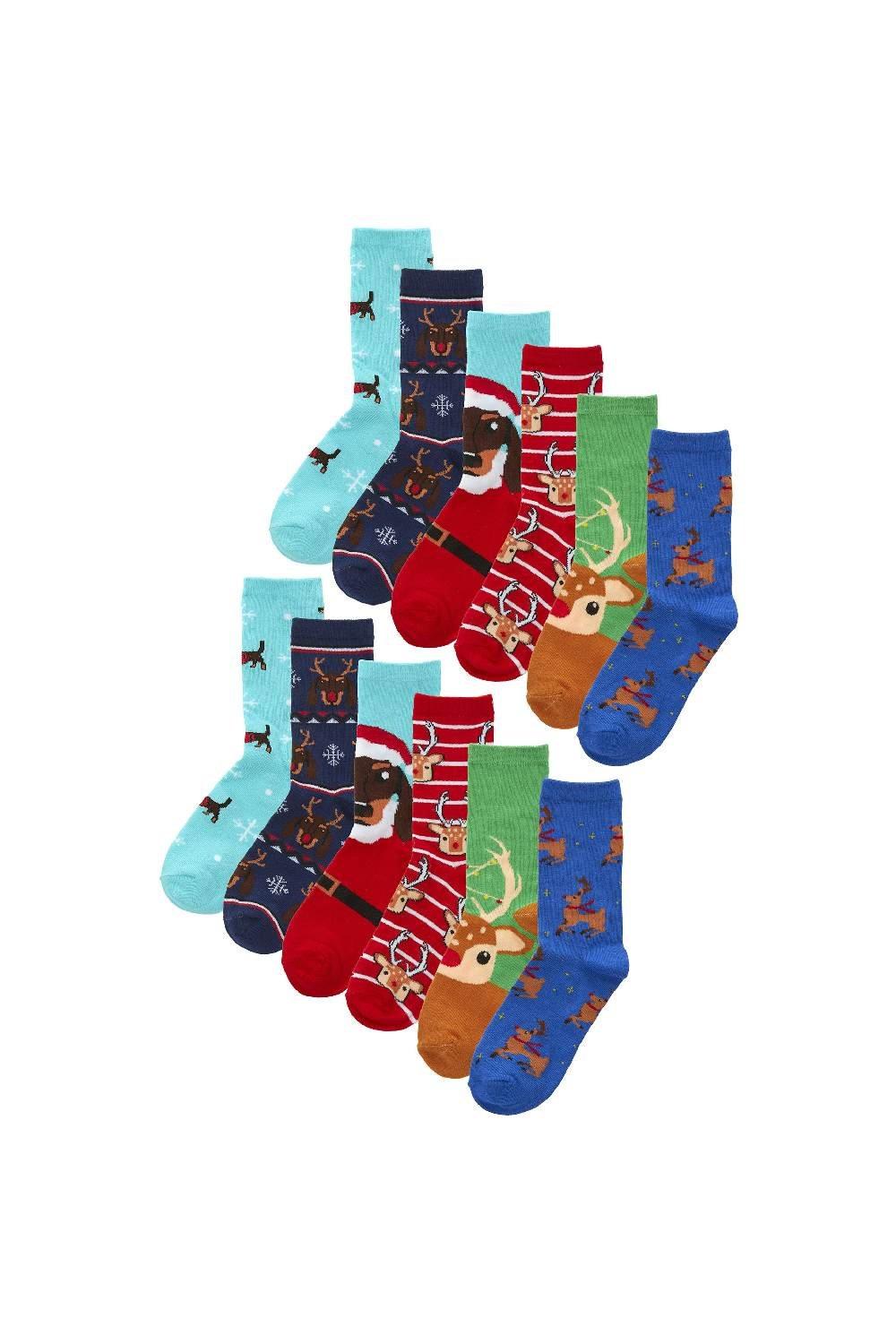 12 Pair Multipack Novelty Christmas Soft Breathable Cotton Socks