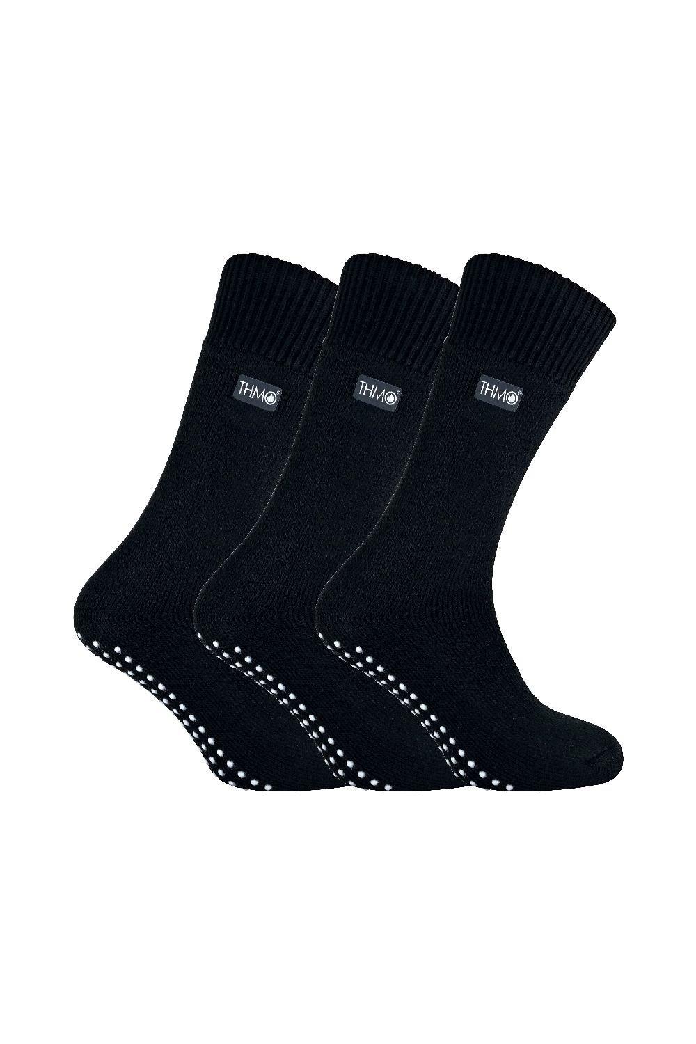 3 Pairs Fleece Lined Slipper Socks - Crew Socks with Grippers