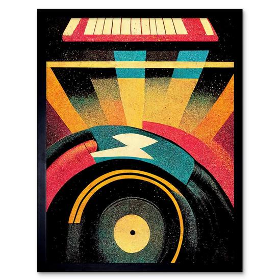Artery8 Retro Record Player DJ Decks Turntable Abstract Print Art Print Framed Poster Wall Decor 12x16 inch 1