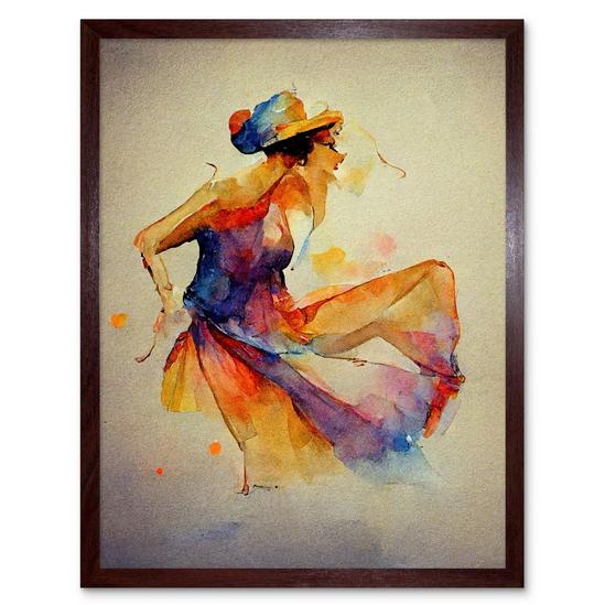 Artery8 Jazz Club Dancing Woman In Bright Dress Watercolour Art Print Framed Poster Wall Decor 12x16 inch 1