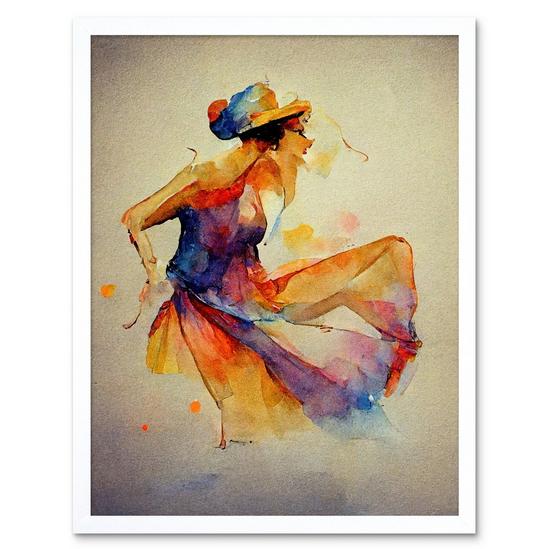 Artery8 Jazz Club Dancing Woman In Bright Dress Watercolour Art Print Framed Poster Wall Decor 12x16 inch 1